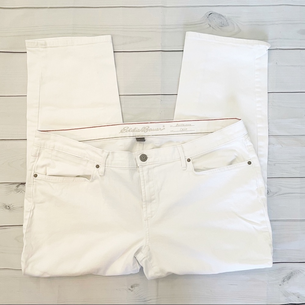 Eddie Bauer White Boyfriend Jeans Cropped -Size 16